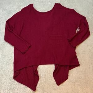 1.State Red Twist Front Knit Top Draped Hem Long Sleeve Small NWT